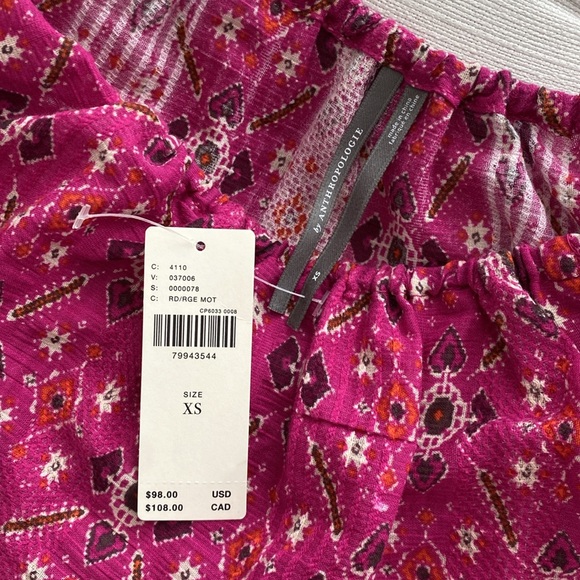 ANTHROPOLOGIE pink patterned blouse - Picture 2 of 8